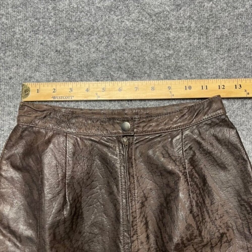 Glen Wood Womens Straight Skirt Brown Leather Knee Length Textured Slit Zipper 6 - Picture 9 of 10